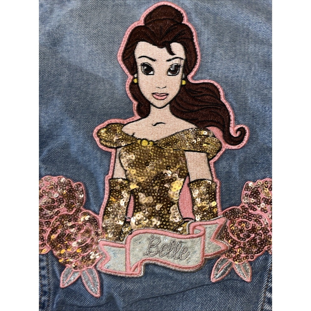 Disney Beauty & the Beast Denim Sequin Jacket Belle Sz US 7/8 Girls Jean Blue - Picture 10 of 10